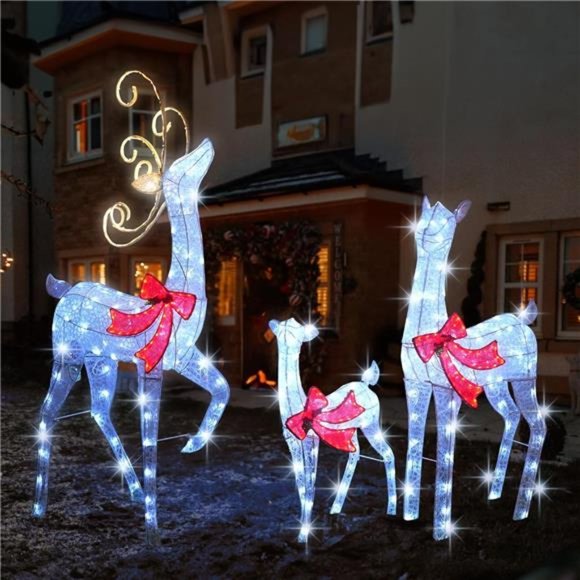 3-Piece Large Reindeer Family 3D Lighted Xmas 459LED Waterproof - Picture 6 of 6